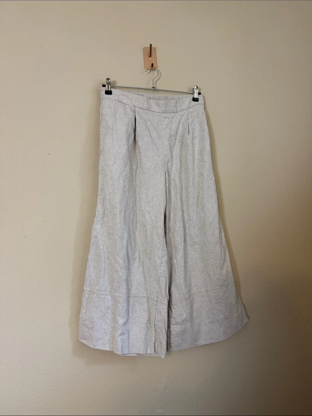 BANANA REPUBLIC LINEN-BLEND WIDE-LEG CROPPED PANTS COLOR FLAX SIZE SMALL